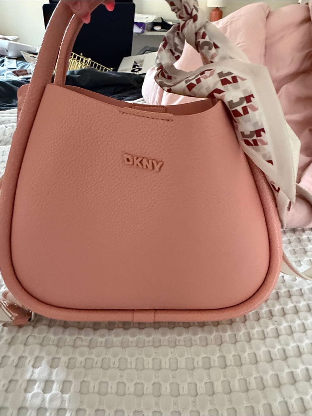 DKNY Blush Pink Pebbled Leather Shoulder Bag